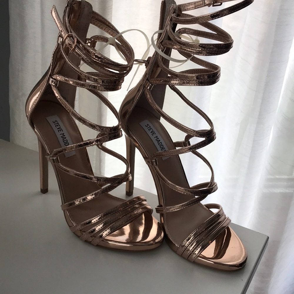 never worn, sexy rose gold cross heels